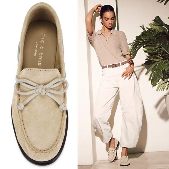 Rag & Bone Carter Boat Shoes Loafers Size 37 7 Beige Macadamia Suede NEW $328 - Picture 1 of 16
